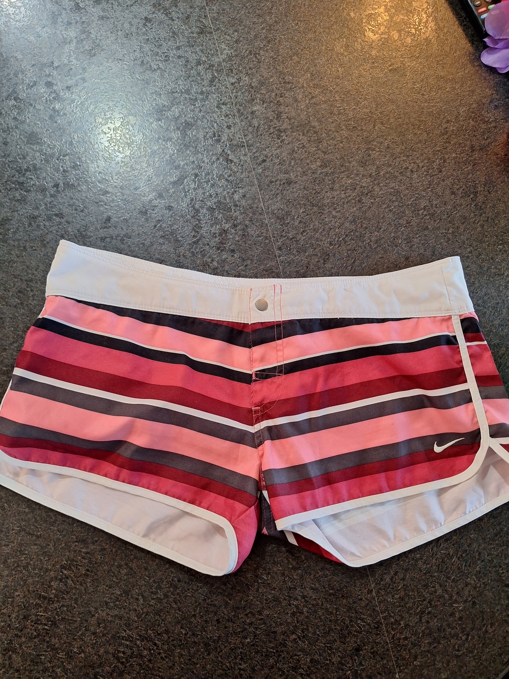 Nike Women's Pink and Red Striped Athletic Shorts